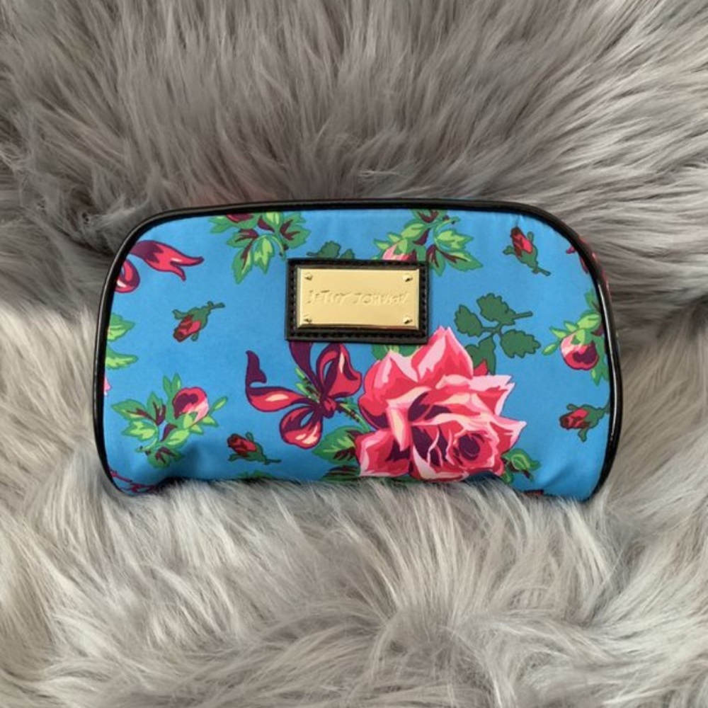 Betsey Johnson Blue Flower Print makeup Bag